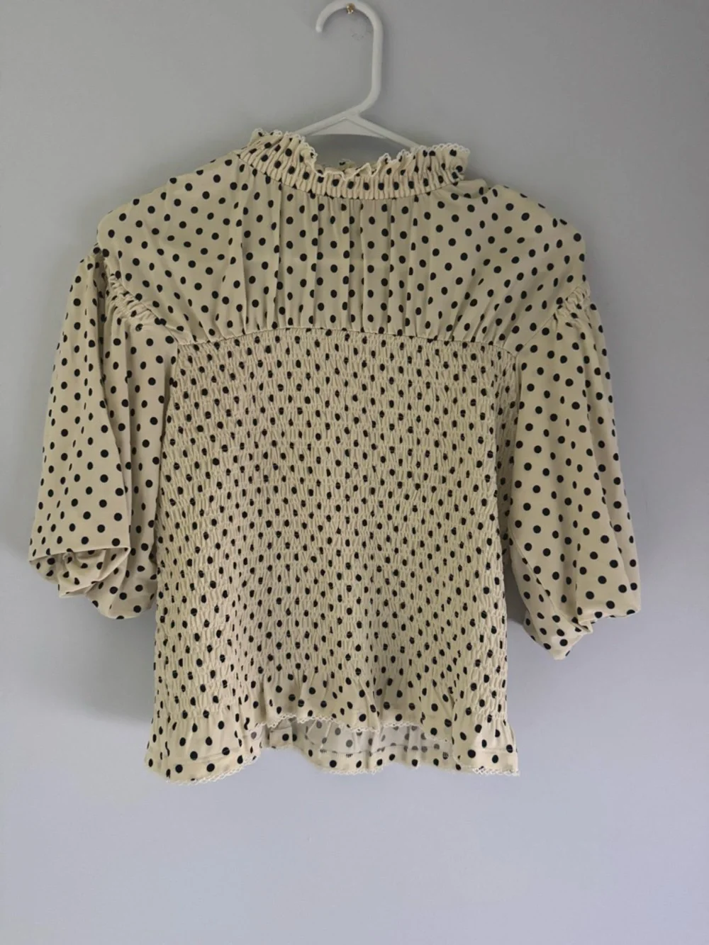 Sandro Cream Polka Dot High Neck Puff Sleeve Top - Picture 2 of 5